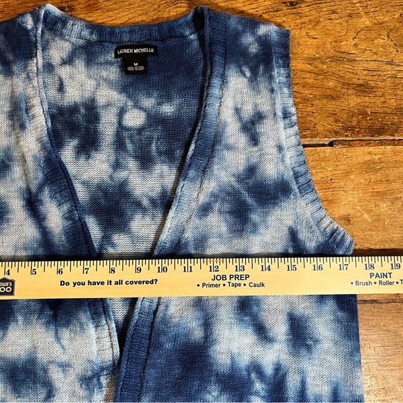 Lauren Michelle Sleeveless Duster Long Sweater vest Cardigan blue Tie Dye Medium - Picture 5 of 7